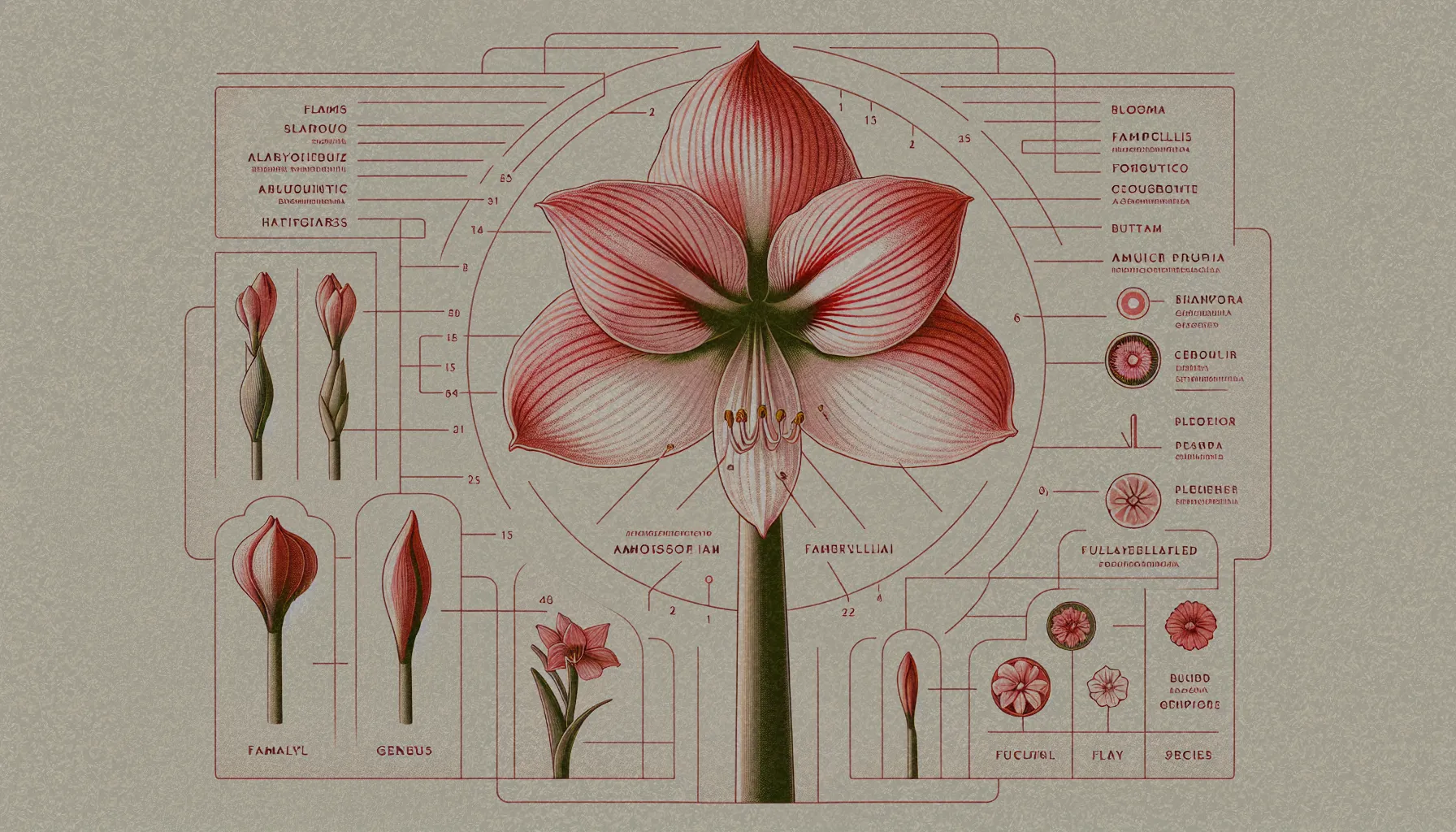 Diagrama mostrando la taxonomía de la amarilis y su clasificación botánica.