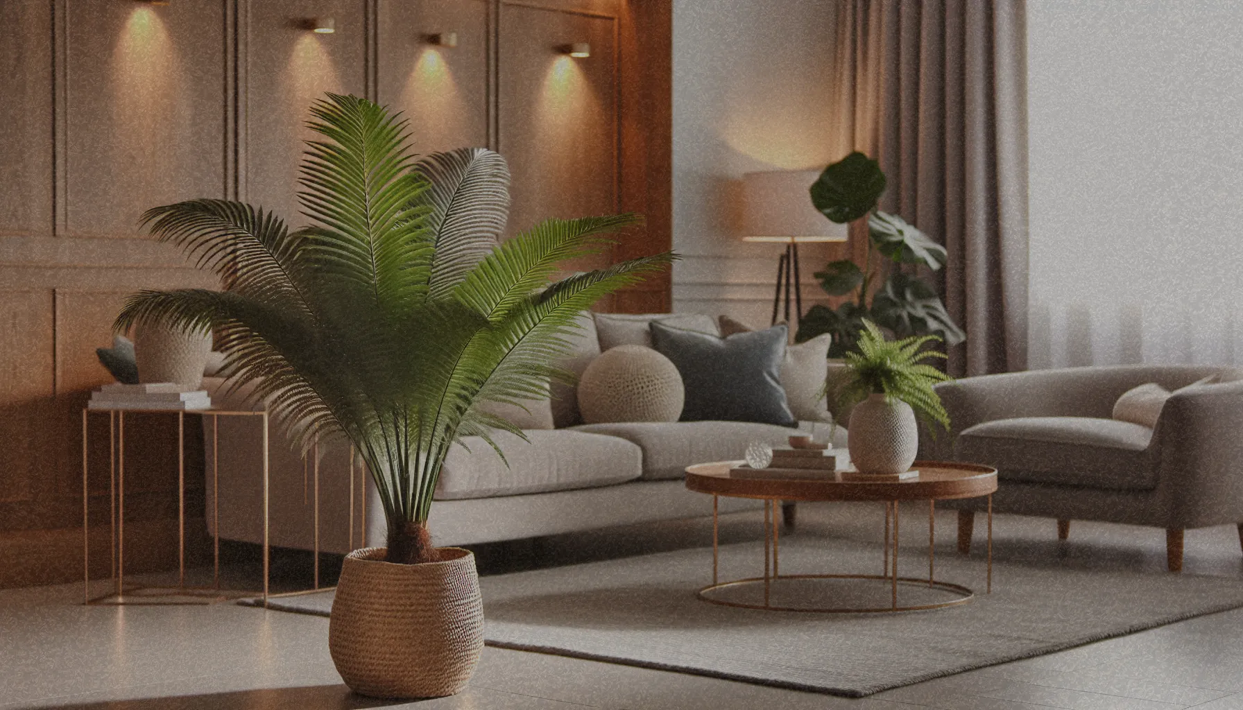 Kentia, palmera Howea Forsteriana en un salón decorativo