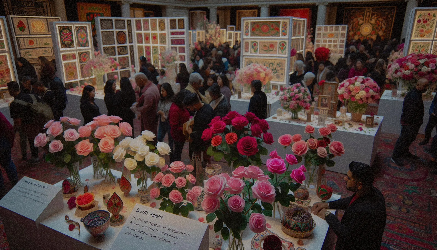 Rosas en un evento cultural, representando su simbolismo en diversas tradiciones a lo largo de la historia