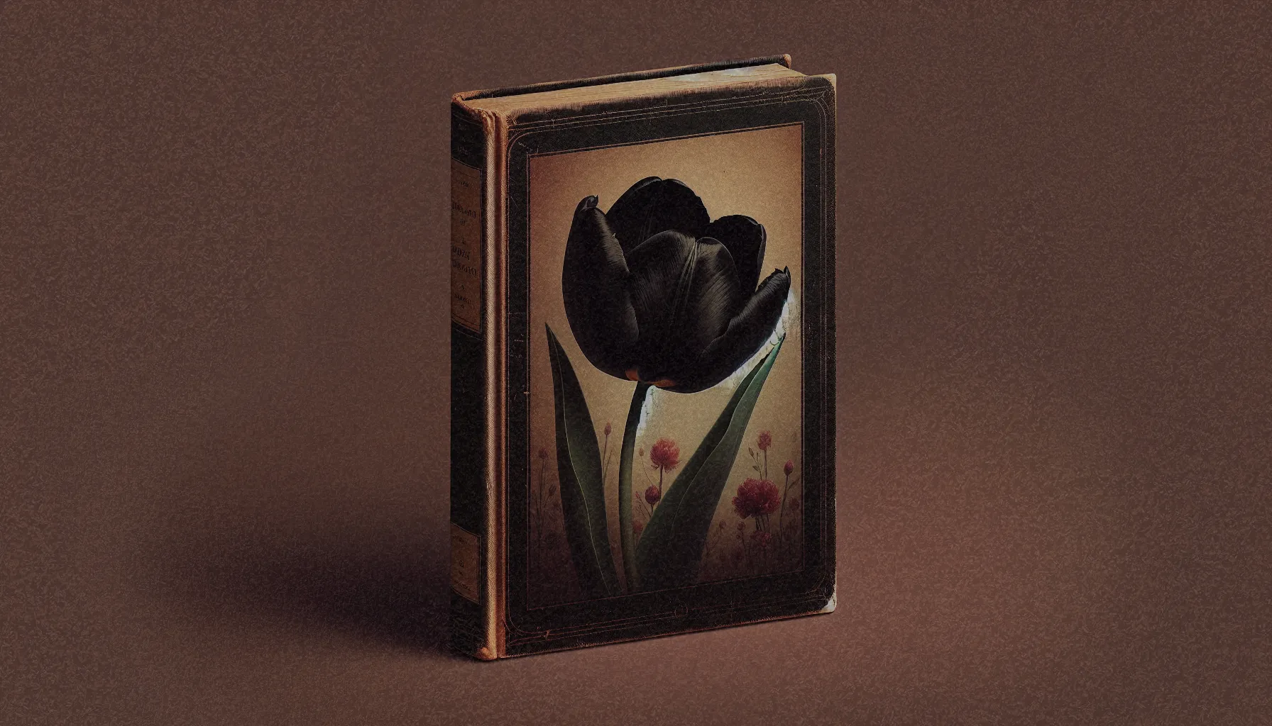 Ilustración de un tulipán negro en una novela, simbolizando misterio y romanticismo